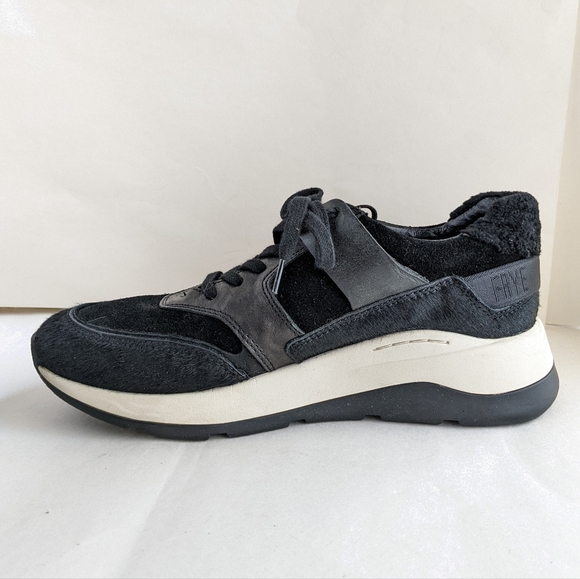 Frye Willow Low Women’s Lace Up Sneakers Size 8M Black Leather Calf Hair - Picture 3 of 9